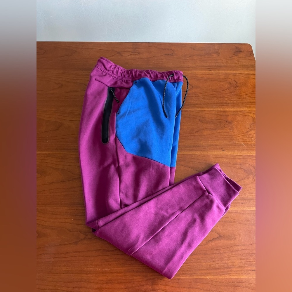 New Nike Tech Fleece Pants Joggers Maroon Blue Slim Fit Mens Large [CU4495 610] - Picture 4 of 5